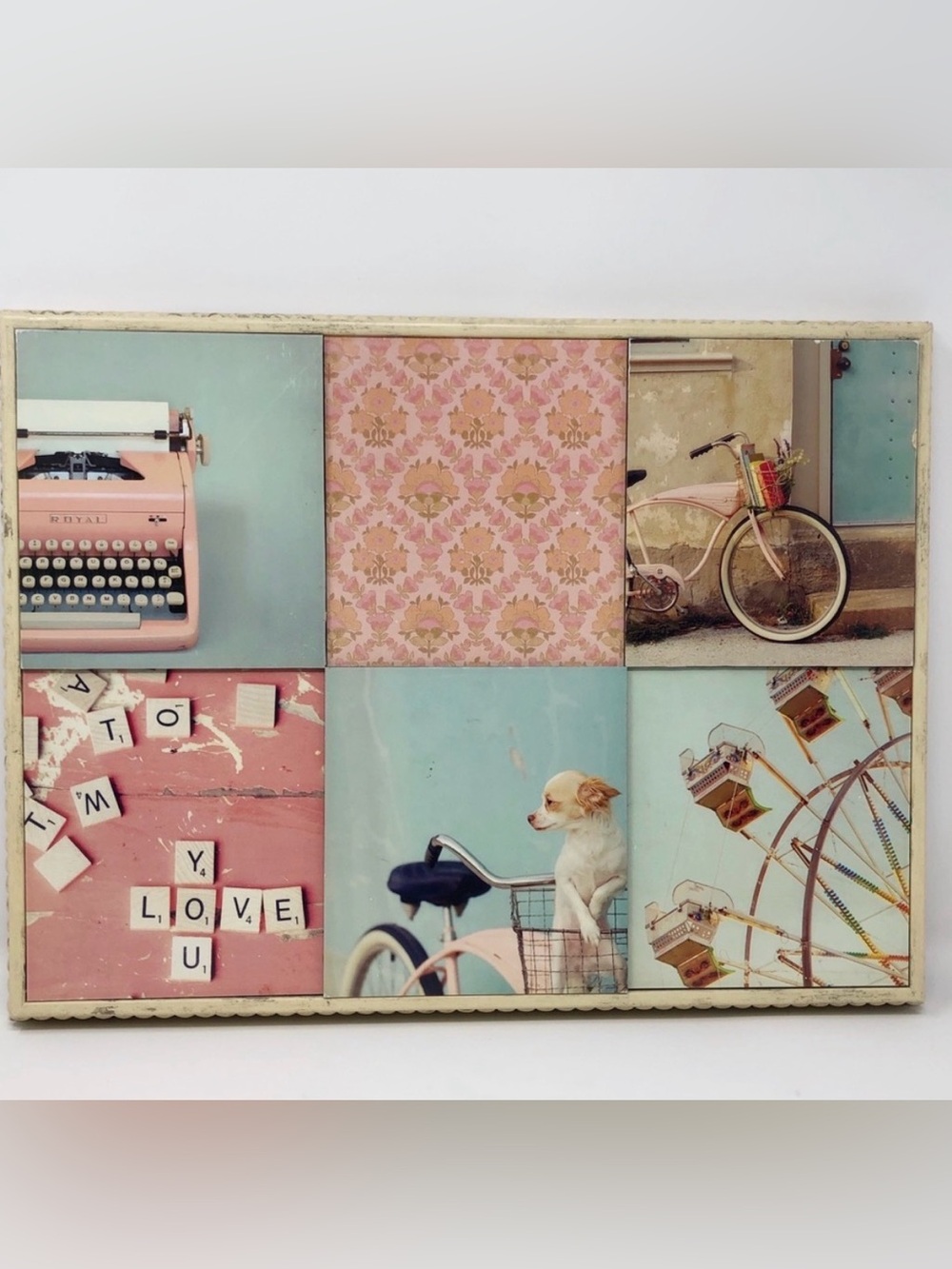 Vintage Pink & Blue Collage Wall Art by